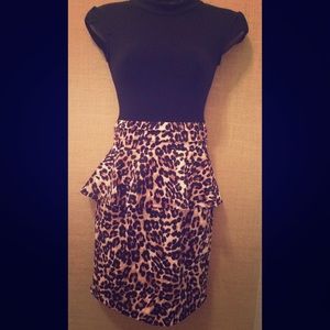 Black/leopard print peplum style date night dress